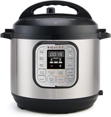 Мультиварка Instant Pot Duo 7-в-1, 5,7 л, електрична скороварка, рисоварка, йогуртниця, пароварка, повільноварка, з нержавіючої сталі, чорна