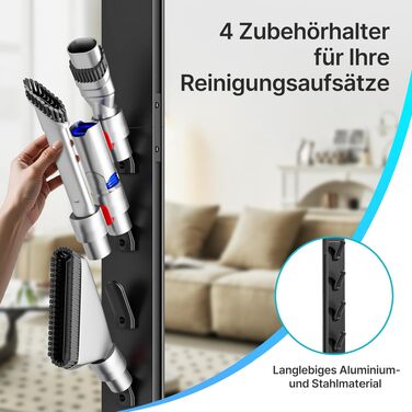 Підставка для акумуляторного пилососа Dyson з 4 гаками та 4 полицями, сумісна з Dyson Gen5, V15, V12, V11, V10, V8, V7, V6 – без свердління, для зберігання пилососа та аксесуарів