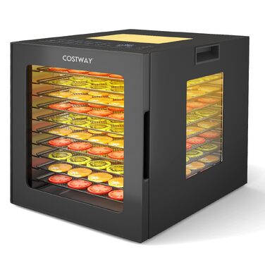 Сушарка для овочів, фруктів та м'яса COSTWAY 850W з 10 лотками з нержавіючої сталі, 10 програмами та таймером 48 год.