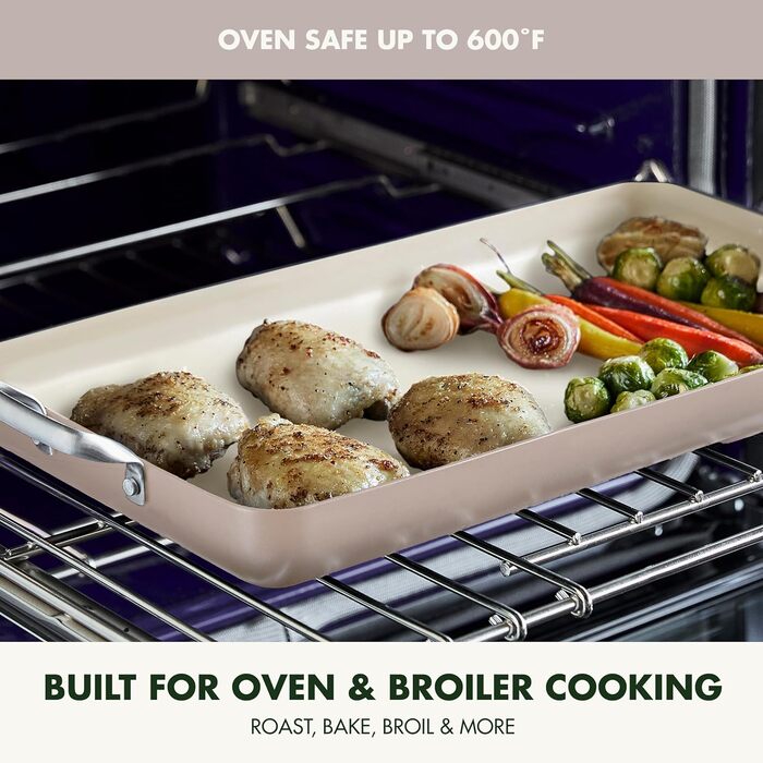 GreenPan Grillpfanne з подвійним дном, 45.7 x 27.9 см, керамічне антипригарне покриття, без PFAS, ручки з нержавіючої сталі, для плити, посудомийна машина, духовка та гриль, Оксфорд Блакитний