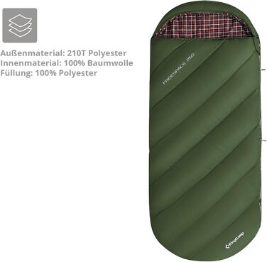 Зимовий спальний мішок KingCamp Freespace 250, широкий, бавовна, до -8°C