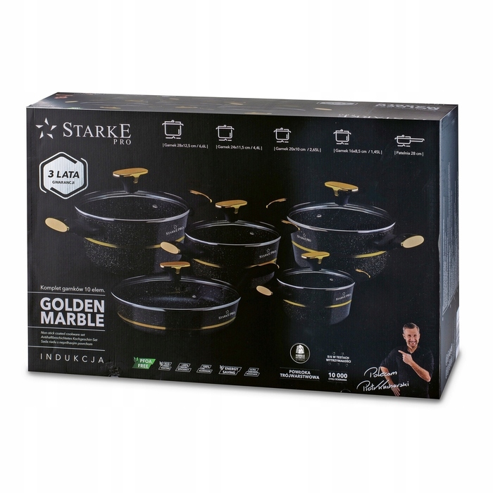Набір алюмінієвого посуду Starke Pro Golden Marble, 10 предметів