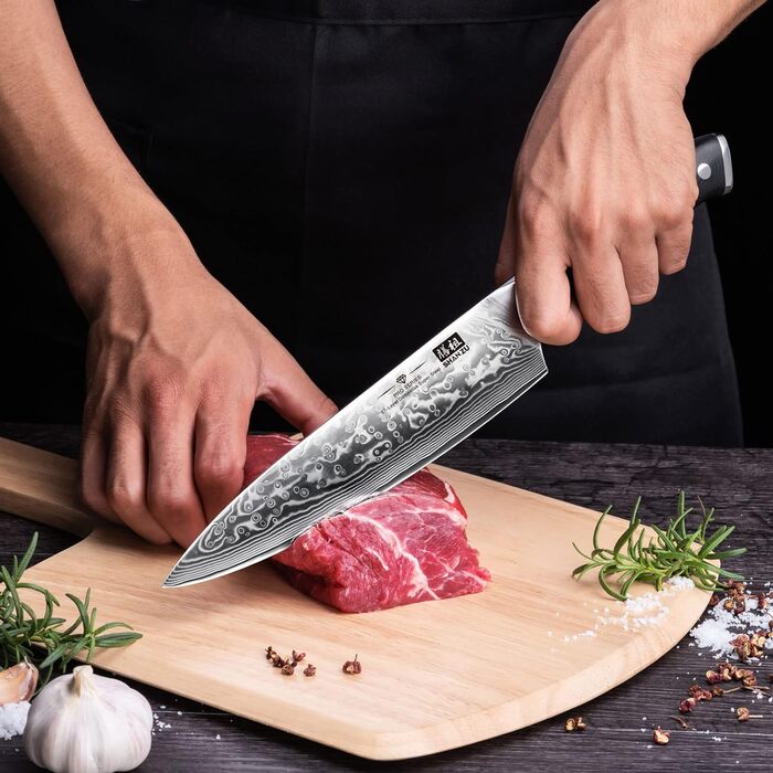 Ніж кухарський SHAN ZU Damast Pro Series, 20 см, 67 шарів дамаської сталі, ручка G10