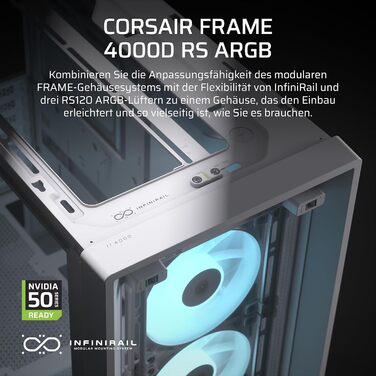 Корпус для ПК CORSAIR 4000D RS ARGB, модульний, Mid-Tower, ATX, білий, високий повітряний потік, 3 встановлені ARGB вентилятори, сумісний з ASUS BTF, MSI Project Zero, Gigabyte Project Stealth