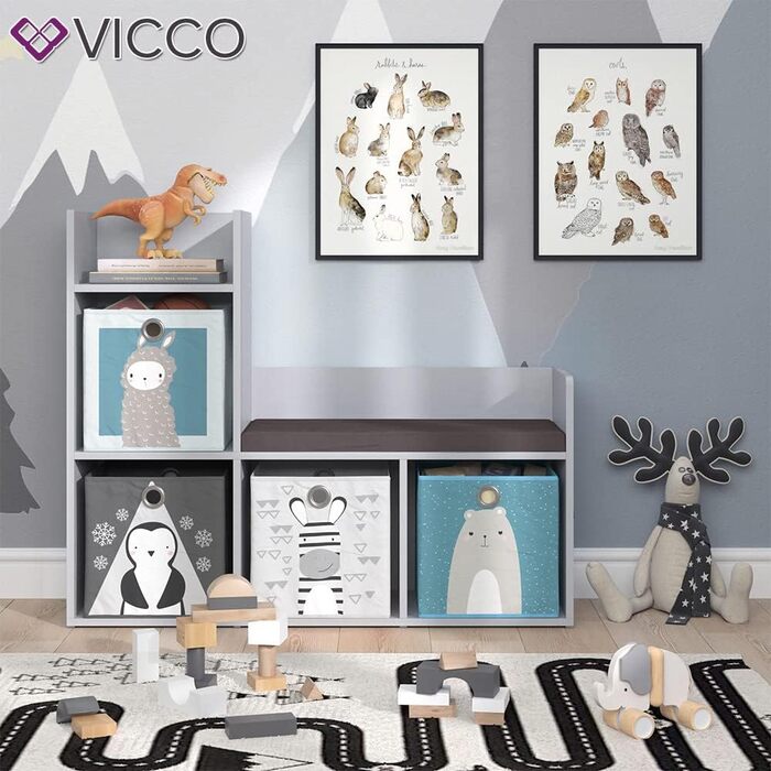 Дитячий стелаж Vicco Luigi сірий, 107x88 см, з 2 або 6 складними коробами