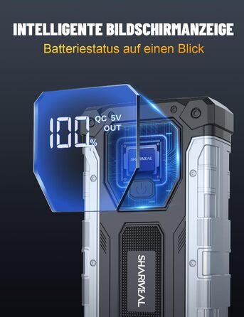 Powerbank для авто SHARMEAL 6000A: старт для бензинових та дизельних двигунів (до 10 л), 12V, LCD, LED ліхтарик