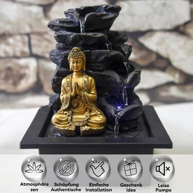 Штучний фонтан для саду Zen Light Shira - чорний, з LED-підсвіткою та насосом, з штучного каміння
