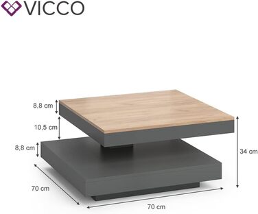 Журнальний стіл Vicco Elias, антрацит/дуб золотий, 70x34 см
