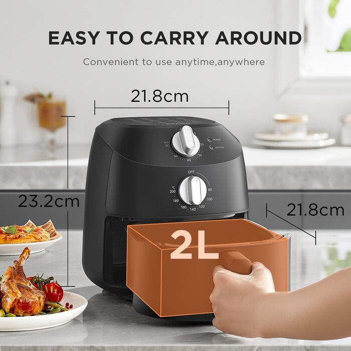 Фритюрниця без олії Midea 2L, 1150W, Airfryer, автоматичне вимкнення, легко чистити, BPA-free, чорний