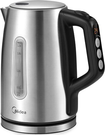 Електрочайник Midea 1,7 л з регулюванням температури, нержавіюча сталь, 2200 Вт, вікно рівня води, підтримка тепла 60 хв