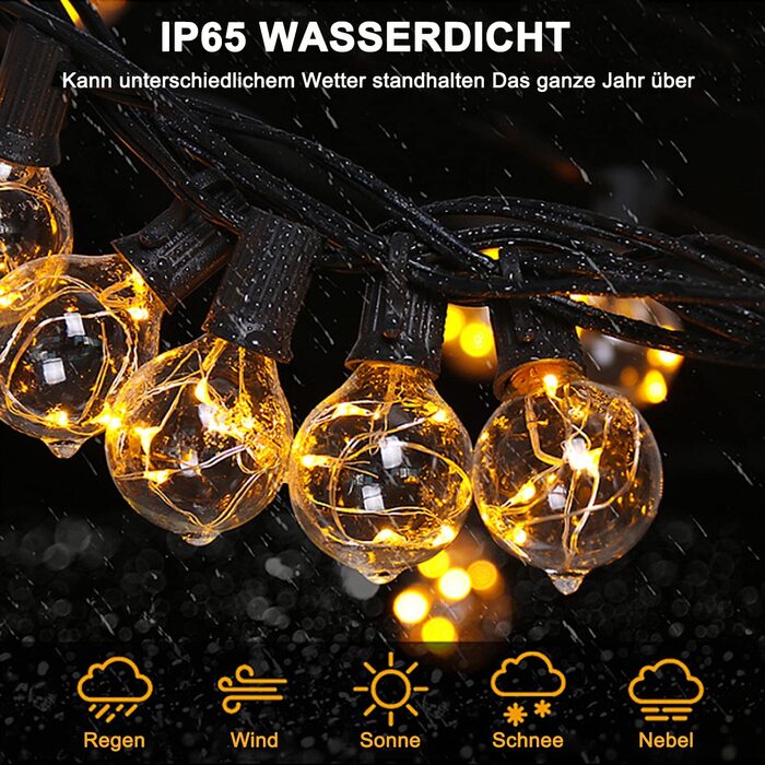 Гірлянда 30 LED для вулиці, кольорова, 9 м, 16+ кольорів, водонепроникна IP65, G40, з пультом ДУ, для саду, балкона, весілля, вечірки