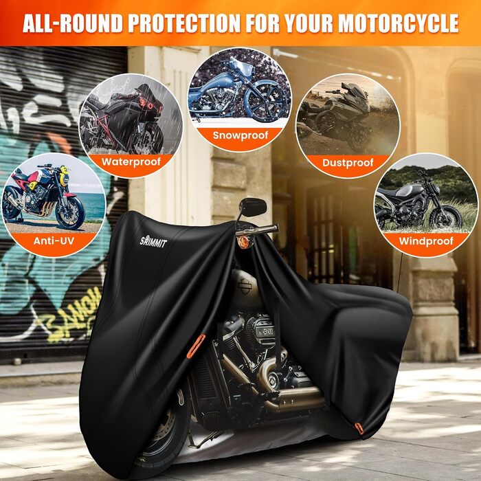 Чохол для мотоцикла 420D водонепроникний, захист від дощу та UV, для Harley Davidson Road King, Touring, XL (218x99x129 см), чорний