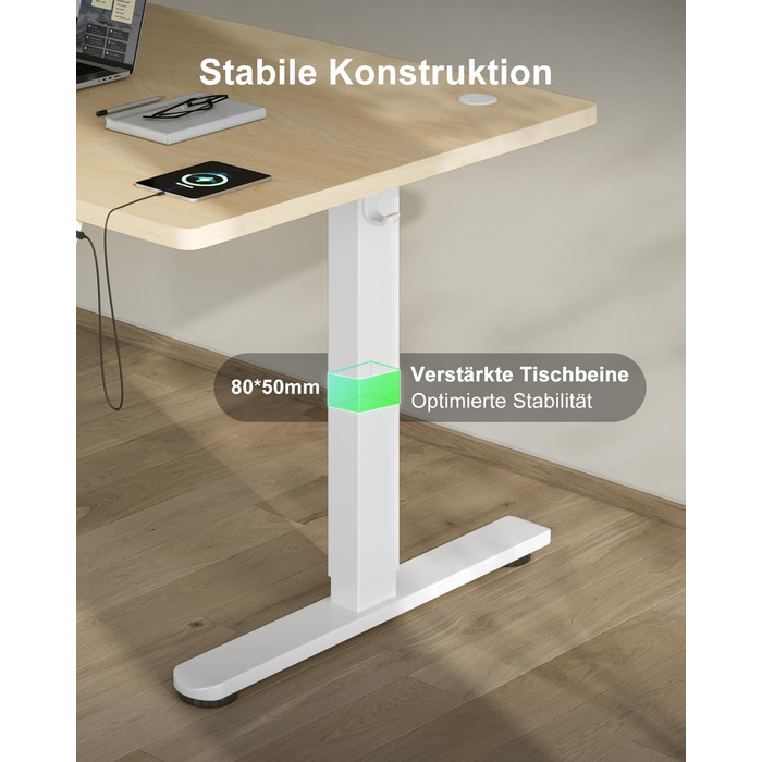Регульований стіл Devoko 200x80 см з USB-C, електричний, для дому та офісу, білий (200 x 80 см, дуб)