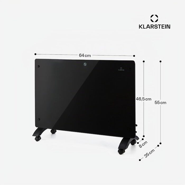 Електричний конвектор Klarstein 2500W — енергоощадний обігрівач з термостатом, керуванням через додаток та можливістю настінного монтажу, чорний