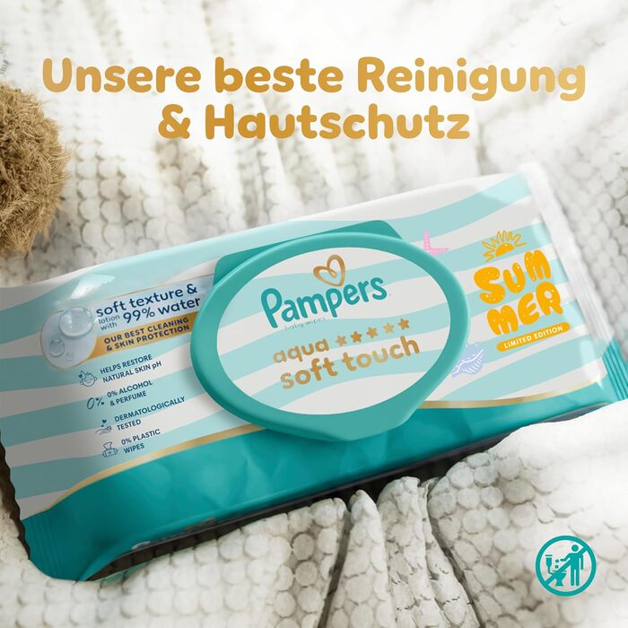 Дитячі вологі серветки Pampers Aqua Soft Touch, 15х60 шт, гіпоалегенні