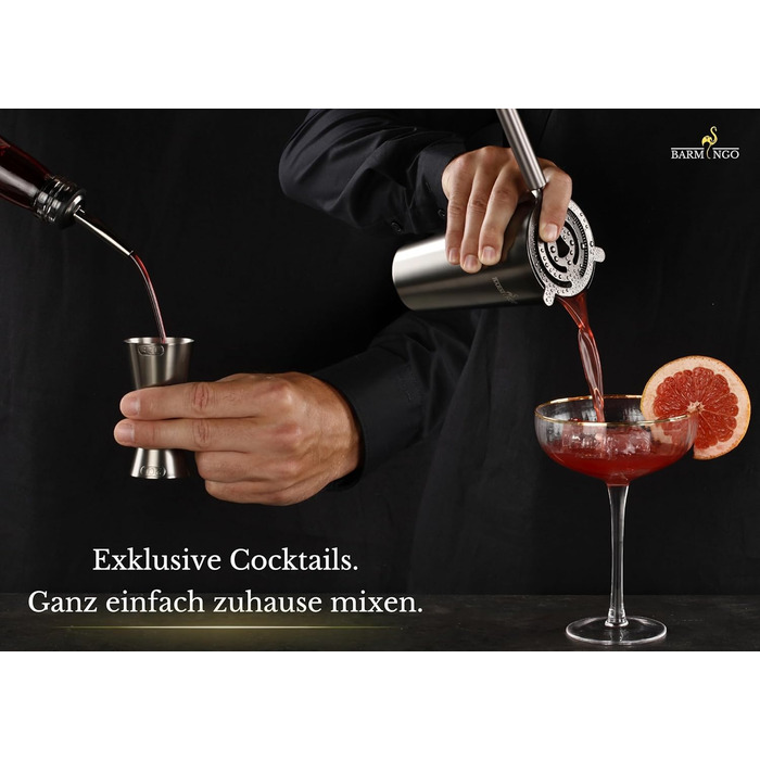 Набір для коктейлів з нержавіючої сталі 11 предметів – набір Boston Cocktail Shaker 825мл з підставкою та аксесуарами для бару, набір для бармена, набір для приготування коктейлів, барний набір, Boston Shaker, чорний металік