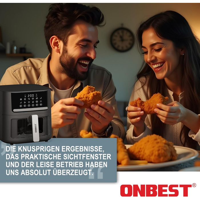 ONBEST аерофритюрниця 6,5 л з вікном, 12 програм, 1600 Вт, без олії, для 2-5 осіб + 100 аркушів паперу для випікання