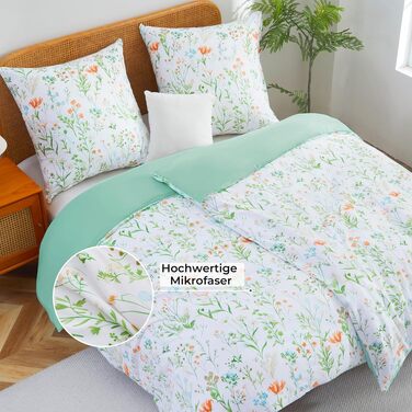 Комплект постільної білизни softan з мікрофібри, 3-частинний, 220x240 см, бежево-білий з квітковим принтом (шавлієвий зелений)