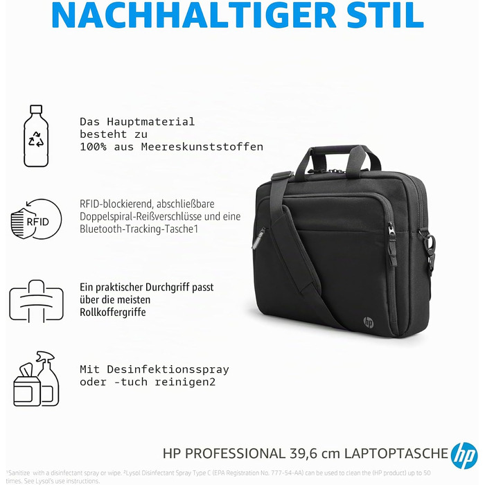 Сумка-чохол для ноутбука HP Professional до 15.6 дюймів, водовідштовхуюча, з RFID-захистом та подвійними замками, чорна