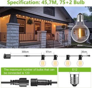 LED гірлянда вулична 45.7м 150 LED, 24V для саду, тераси, вечірок, декору