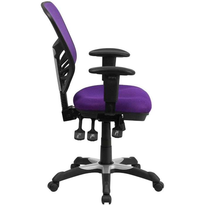 Ергономічне офісне крісло Flash Furniture з сітчастою спинкою, анатомічним та регульованим по висоті сидінням, 3 важелями керування, фіолетове