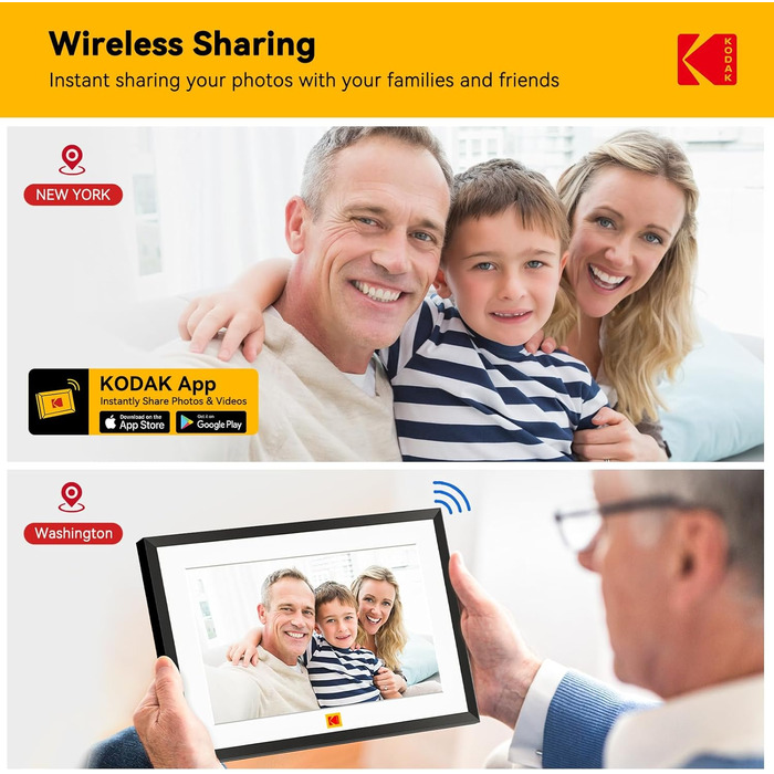 Цифровий фоторамка Kodak WiFi 10,1 дюйма, вбудована пам'ять 32 ГБ, сенсорний екран 1280x800, акумулятор 4000 мАг (чорний)