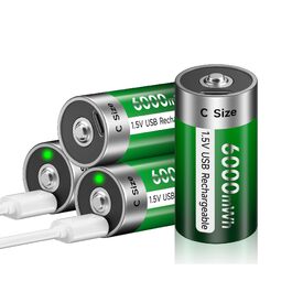Акумулятори типу C (LR14) 1.5V 6000mWh літієві перезарядні, 4 шт. з USB-C кабелем для швидкої зарядки