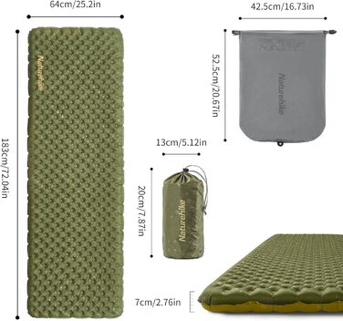 Термокилимок Naturehike 3,5R для кемпінгу, ультралегкий, 4 сезони (-6℃), самонадувний, з мішком-насосом, висока ізоляція, для зими
