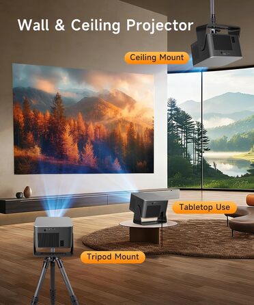 Magcubic Mini Beamer 4K/8K Android 14: Портативний проектор 1080P, 600 ANSI, WiFi 6, Bluetooth 5.4, Автофокус, 180° поворот, 12W динамік для дому та вулиці (HY350 Max)