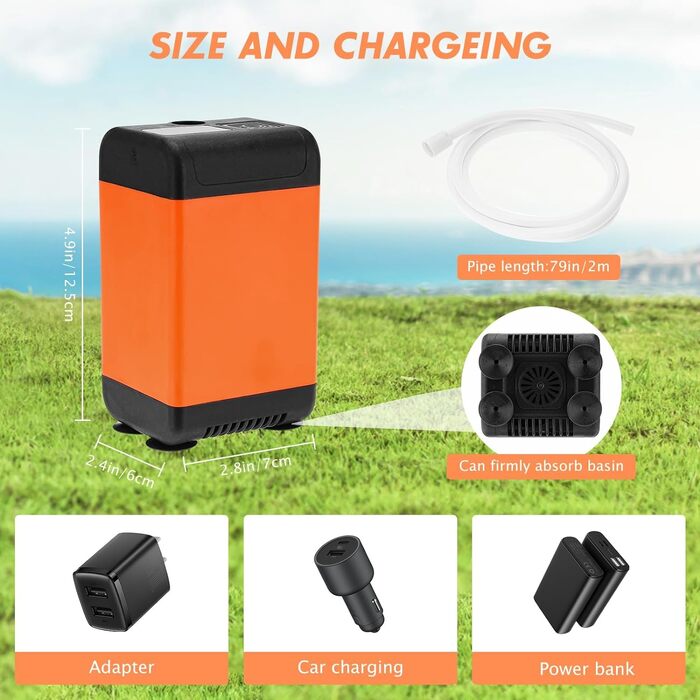 Портативний душ для кемпінгу з акумулятором 6000 мА·год, водонепроникний IPX7, насос і шланг, для авто, саду, домашніх тварин