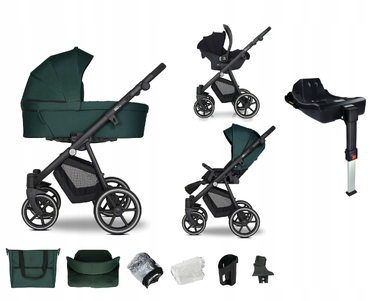 Багатофункціональний дитячий візок 4в1 EMJOT EQ 2.0, зелений (f.Cosmo), база Isofix