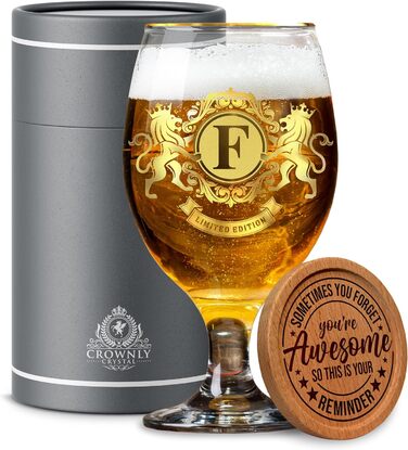CROWNLY CRYSTAL® Персоналізований пивний келих з гравіюванням для чоловіків – подарунок на весілля, ювілей, для тата чи пенсіонера, оригінальна склянка