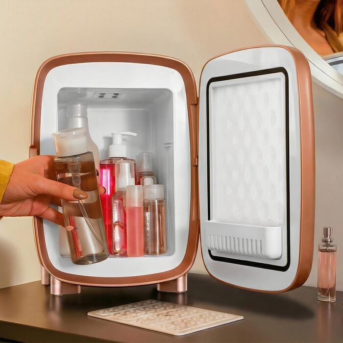 Міні-холодильник для косметики Cecotec CoolingBeauty 4000 Mirror Rose, 4 л, дзеркальна дверцята з LED-підсвіткою, охолодження до 5°C