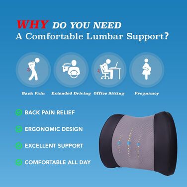 Подушка для підтримки попереку, Memory Foam, для спини, авто, офіс, крісло, інвалідний візок - чорний та сірий