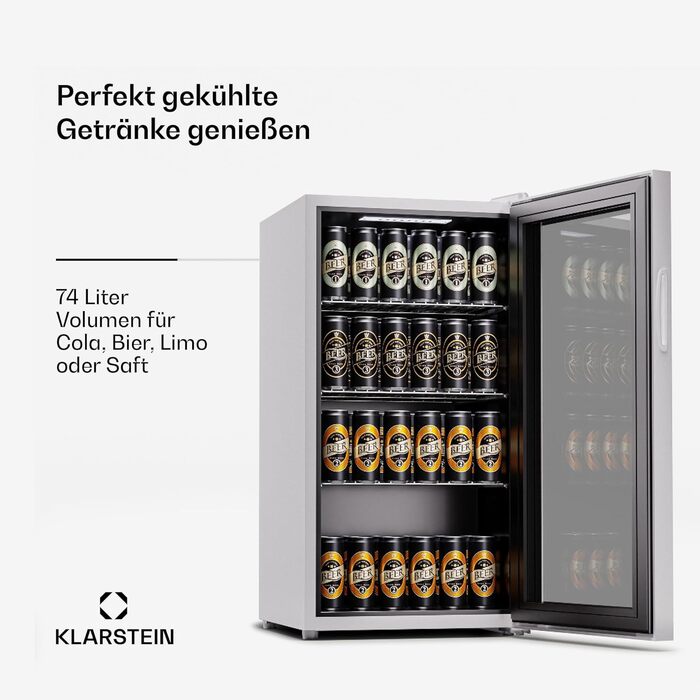 Klarstein Getränkekühlschrank: міні-холодильник для напоїв 74L з кварцовим охолодженням, 3-10°C, для офісу, кемпінгу та відпочинку на природі