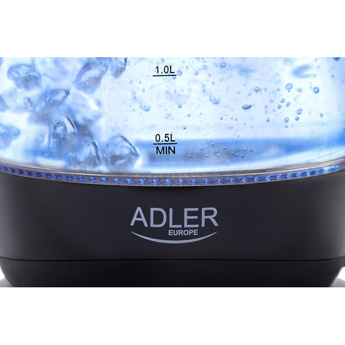 Електричний чайник Adler AD 1224, 1.7 л, чорний/прозорий, 2200 Вт