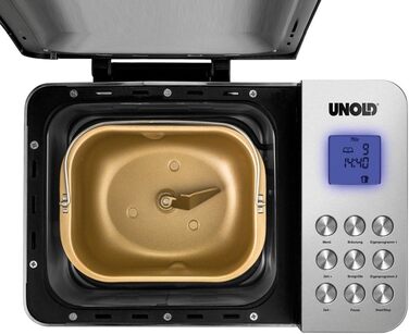 Хлібопіч Unold Backmeister Edel 68456, 550 Вт, 750-1000 г, керамічне покриття, 16 програм, для хліба, джему, тіста, LCD-дисплей, нерж. сталь