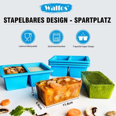 Контейнер для морозива Walfos® 1.5л, 2 шт. + Форми для льоду (4 шт.) - багаторазовий, силіконовий кришка, для домашнього морозива та йогурту