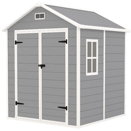 Outsunny Garden Shed 2,4 м², Водонепроникний садовий сарай з підлоговим моноскатним дахом, 182x151x219/181 см, Сарай для інструментів з дверима, що замикаються, Вікно Велосипедний гараж, Садова шафа з алюмінію, для заднього двору, Саду, Сірий