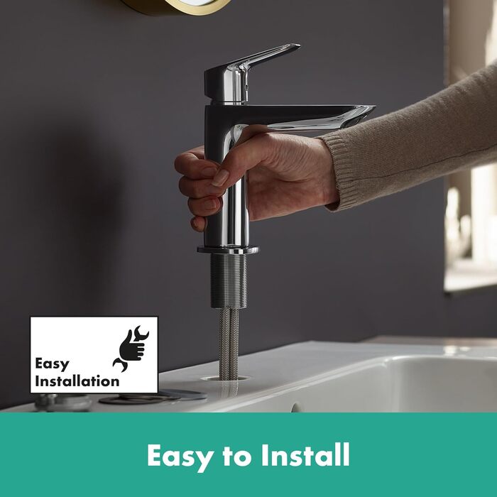 Змішувач для ванної кімнати Hansgrohe Logis Fine з Push-Open, вилив висотою 110 мм, EcoSmart, хром