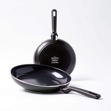 Сковорідки GreenPan Memphis 24 см і 28 см, керамічне антипригарне покриття, без PFAS, для індукції, підходять для духовки та посудомийки, чорні, набір для смаження, подарунок на День матері