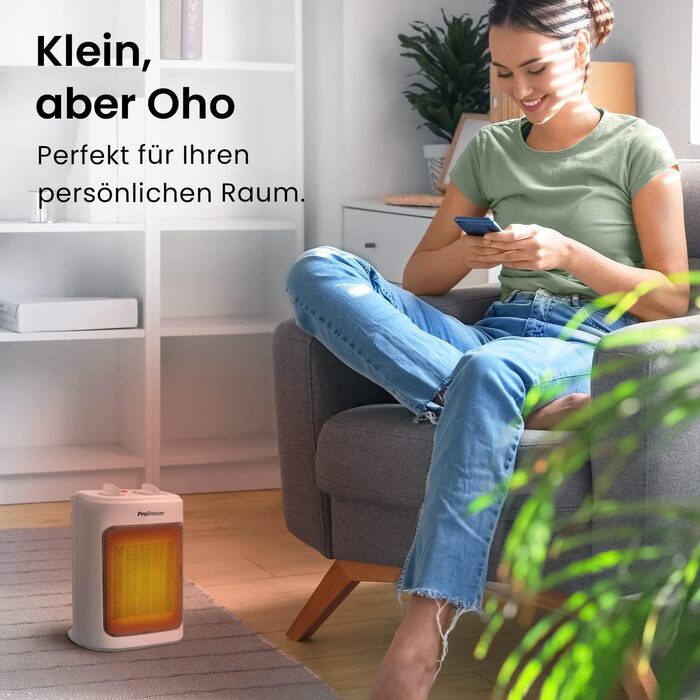 Керамічний обігрівач Pro Breeze 2000W з термостатом, електричний конвектор з 3 рівнями нагріву та захистом від перегріву, білий