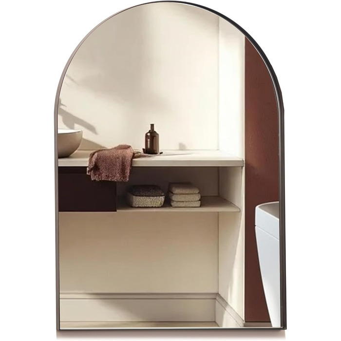 Дзеркало для ванної кімнати Arched Frame® Premium з золотою рамою, настінне, сучасне, стильне (50x40 см), матовий чорний, 70x50 см