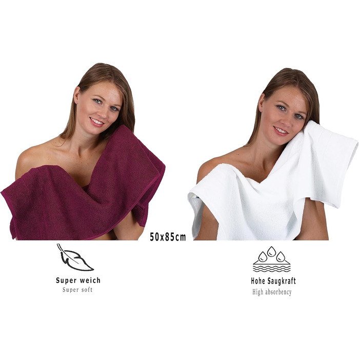 Набір рушників Betz Deluxe 8 шт, 100% бавовна, білі та сливові, 2 банних, 2 душових, 2 для рук, 2 для обличчя