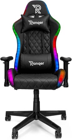 Ігрове крісло Ranqer Halo з RGB LED-підсвіткою, 350 кольорів, ергономічне, регульовані підлокітники, чорне