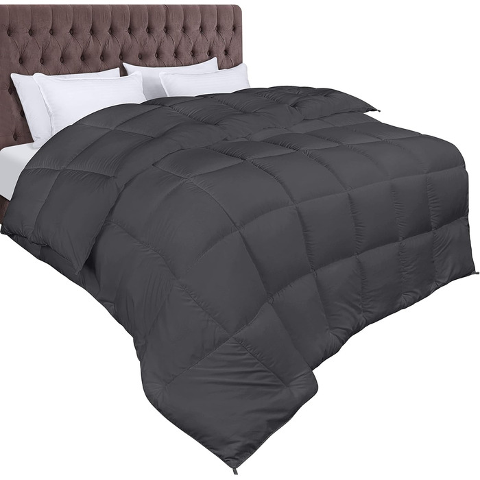 Ковдра Utopia Bedding для цілорічного використання, 370 GSM, дихаюча, стеганий, супер м'яка (білий) 180 x 200 см, сірий
