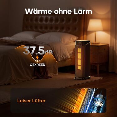 Електричний обігрівач QEXREED 2000W з PTC, 4 режими, ECO, осциляція 90°, таймер 24г, пульт, тихий, захист від перегріву та перекидання