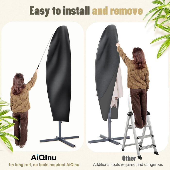 Чохол захисний для парасольки AiQInu (265x40/70/50 см), оксфорд 210D, від сонця, дощу, вітру та снігу, чорний