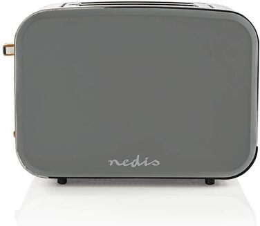 Тостер Nedis Soft Touch на 2 скибки, 6 режимів підсмажування, функції підігріву, розморожування та зупинки, для тостів, бейґлів, мафінів, сірий