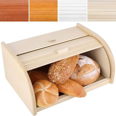 Дерев'яний хлібниця з роликовою кришкою Creative Home, 38x28,5x17,5 см, натуральна, для хліба, булочок та випічки, стильна хлібна скриня для кухні